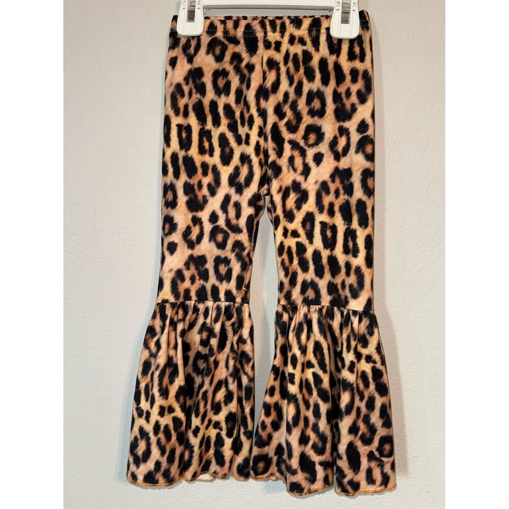 Leopard Print Ruffle Hem Kids Leggings - Brown